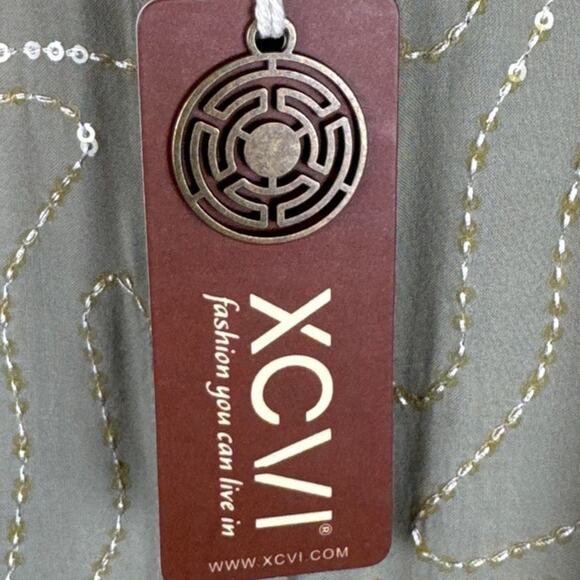 XCVI Seraphina Button Up Blouse Sand Lime Sequins Size S NWT Fall Style Elevated - Picture 12 of 12